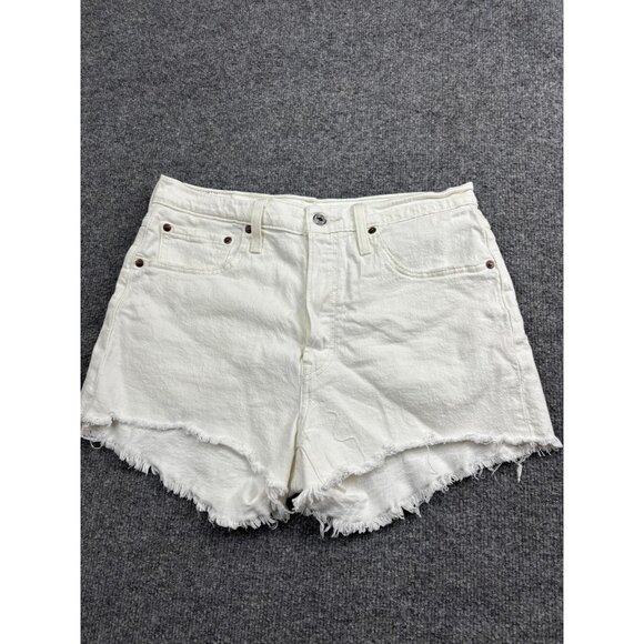 Levis 501 Shorts Womens 30 White High Rise Button Fly Cutoff Denim Frayed Hem - Picture 1 of 8